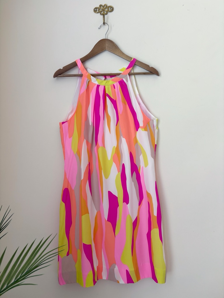 Britt Ryan Vibrant Silk Sleeveless Halter Dress Medium Summer Cocktails